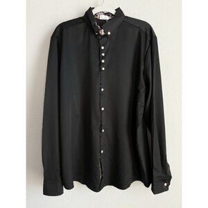 T/S Tribal Studios Men’s XL Black Satin Long Sleeve Button Down Dress Shirt NWT